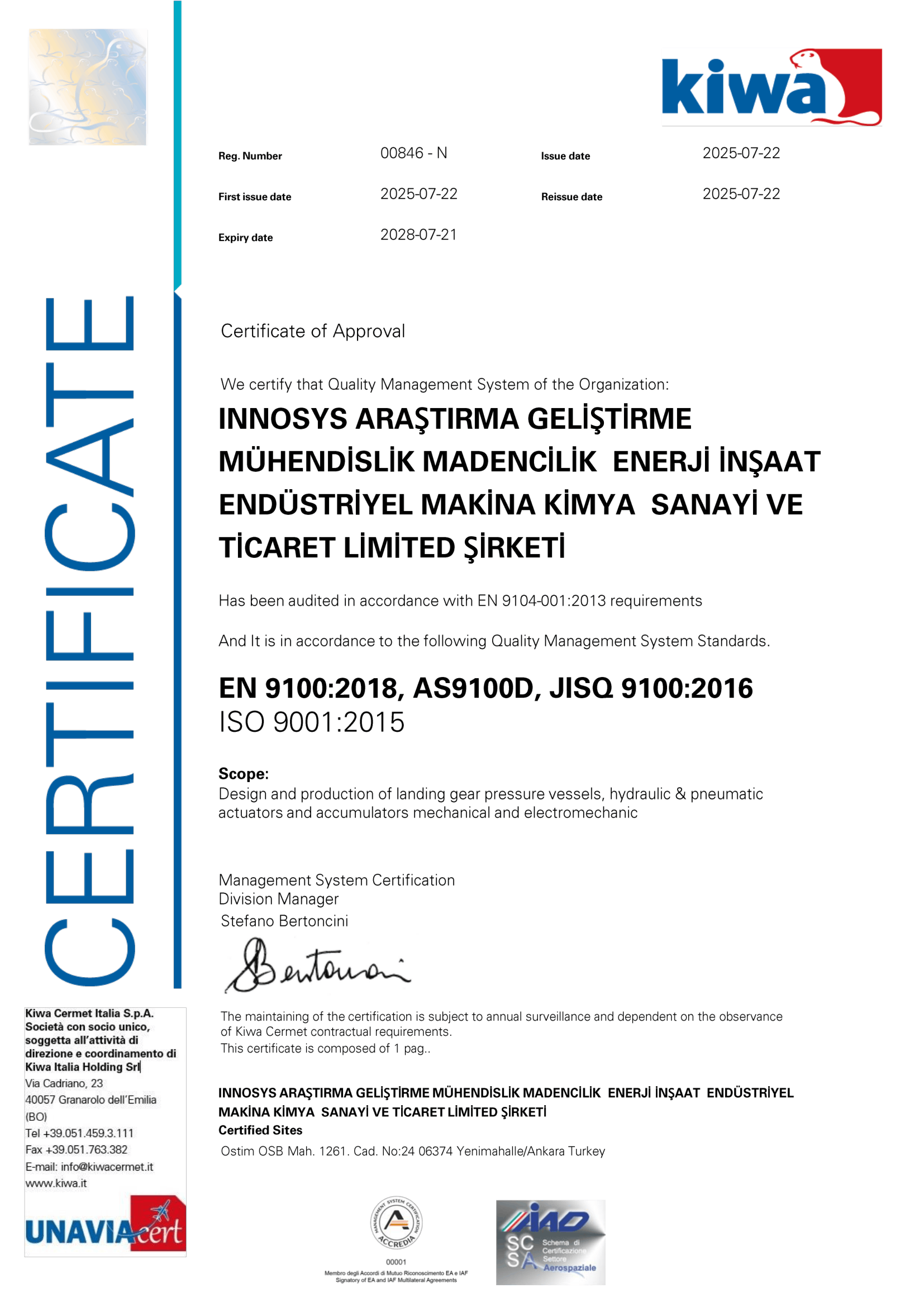 AS9100 ve ISO 9001 sertifikaları